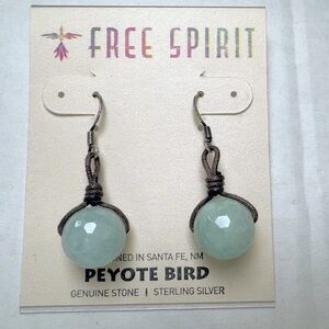 Peyote Bird Artisan Genuine Stone & Sterling Silver Aquamarine stone earrings